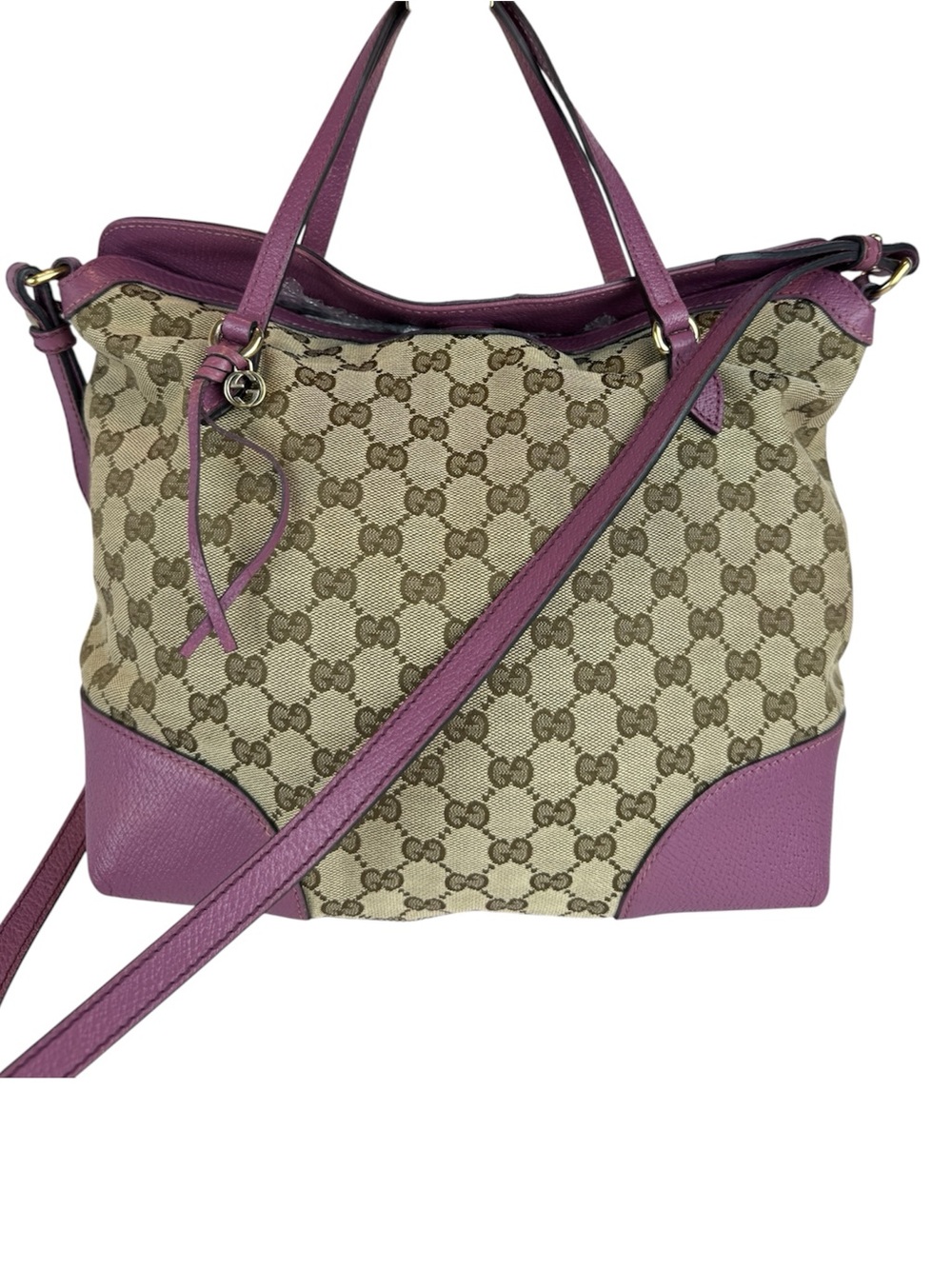 Gucci Beige GG Canvas Tote with Pink Leather Trim